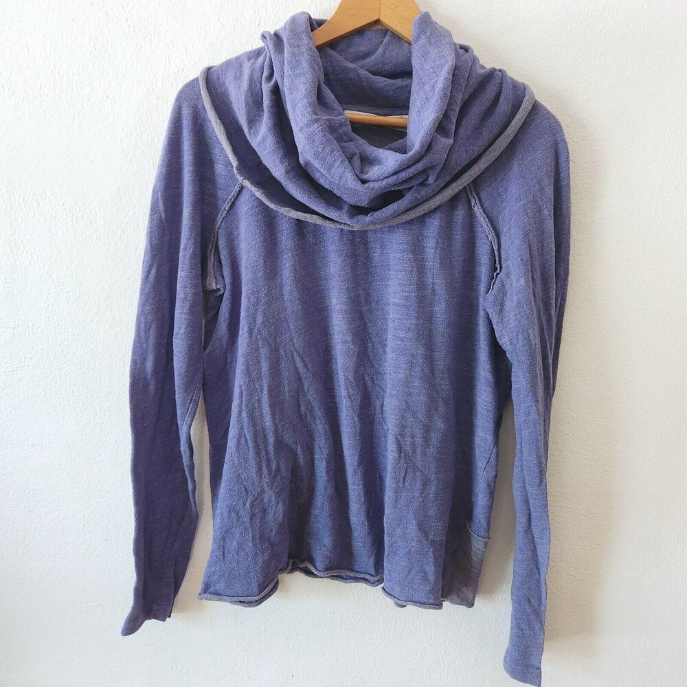 Free People FP Beach Shirt Womens Two Body Purple Funnel Cowl Neck Pullover  O/S